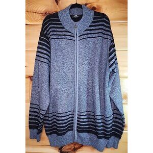 Y2K Red Ape Sweater Mens 3X Gray And Black Striped Full Zip Mock Neck